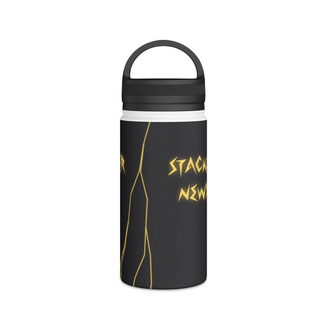 🖤 STACKER NEWS Stainless Steel Bottle w/ Hadle Lid — White, 12oz