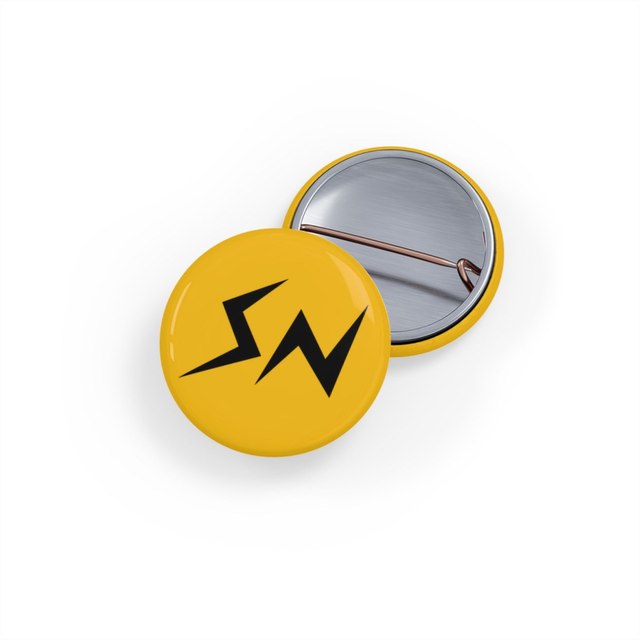 💛🖤 SN Round Gold Button Pins — 1", Round, 1 pc