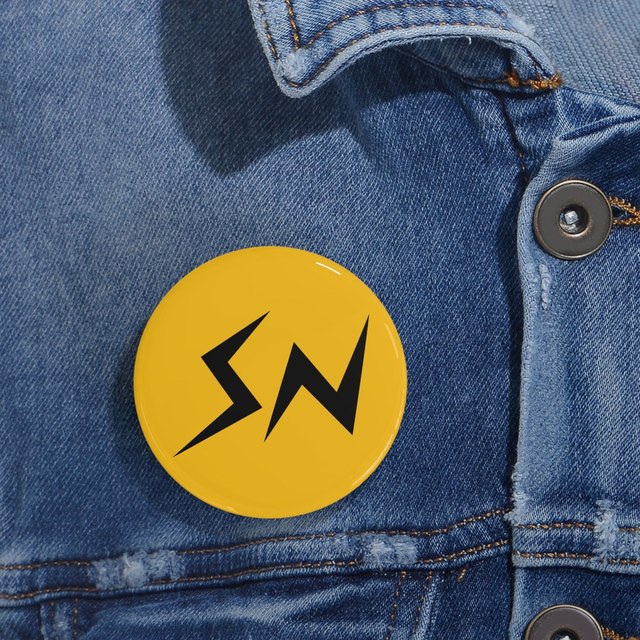 💛🖤 SN Round Gold Button Pins — 2.25", Round, 1 pc
