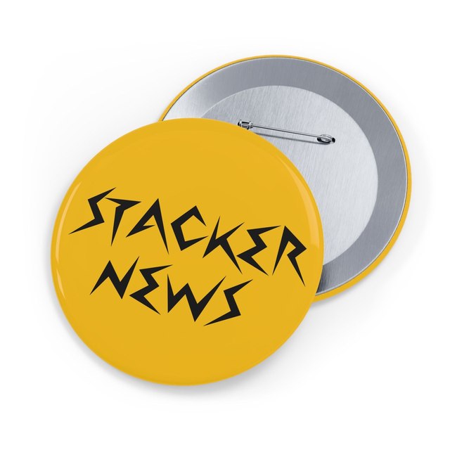 💛🖤 STACKER NEWS Round Gold Button Pins — 3.5", Round, 1 pc