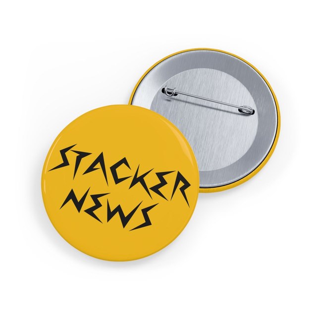 💛🖤 STACKER NEWS Round Gold Button Pins — 2.25", Round, 10 pcs
