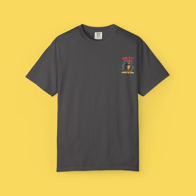 🤍🖤 Vintage Cowgirl EARN TO STAY Stacker News T-Shirt — Graphite, XL