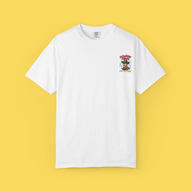 🤍🖤 Vintage Cowboy PAY TO POST Stacker News T-Shirt — White, 3XL