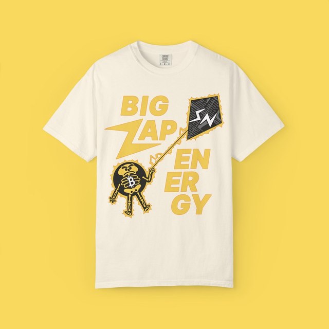 🤍🖤 Vintage BIG (Front) Zap Energy - Stacker News T-Shirt — Ivory, L