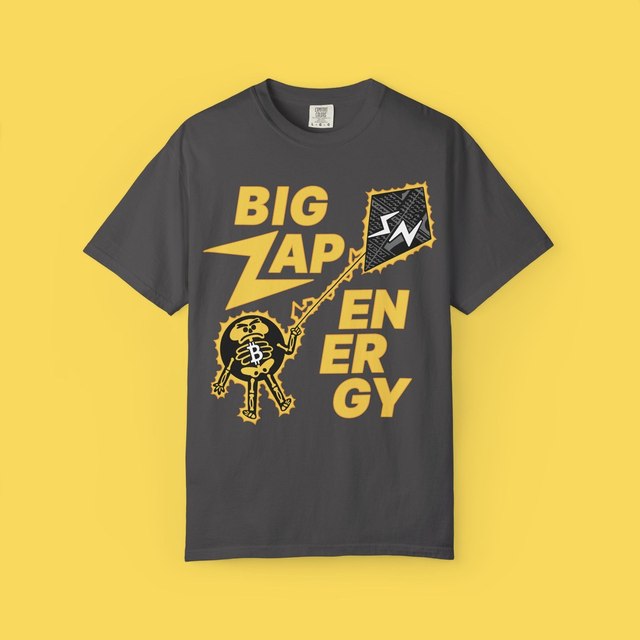 🤍🖤 Vintage BIG (Front) Zap Energy - Stacker News T-Shirt — Graphite, 2XL