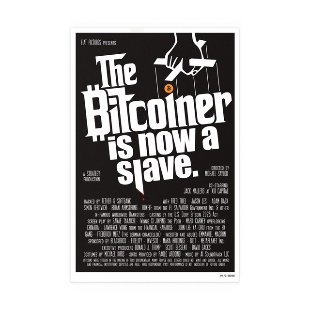 The Bitcoiner: is now a slave. — 20″ x 30″ (Vertical), Semi Glossy