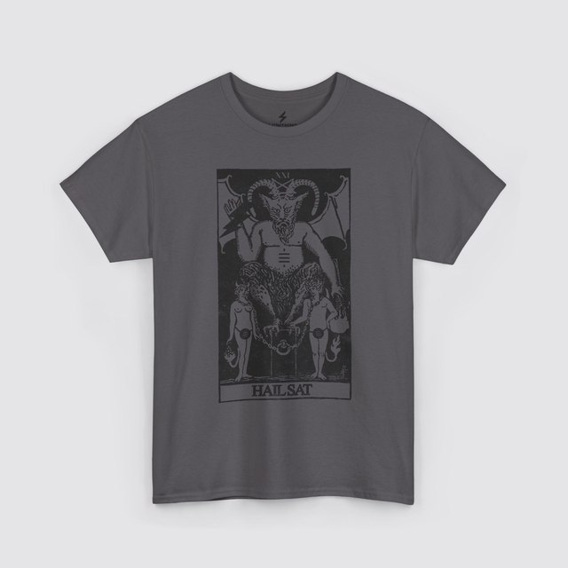 💚 🖤 🤍 🩶 🧡 🩷 Occult "Hail Sat" Tarot Card — Charcoal, L