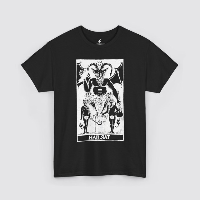 💚 🖤 🤍 🩶 🧡 🩷 Occult "Hail Sat" Tarot Card — Black, S