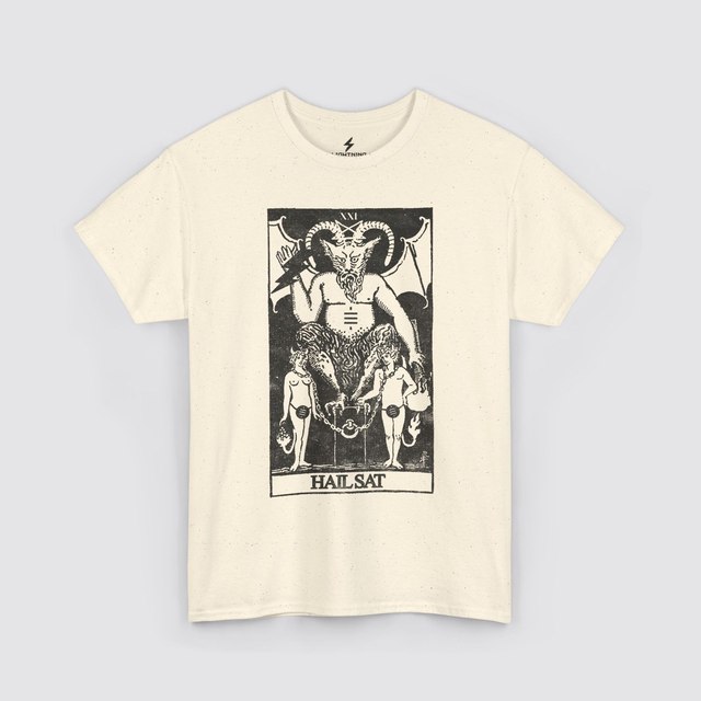 💚 🖤 🤍 🩶 🧡 🩷 Occult "Hail Sat" Tarot Card — Natural, M