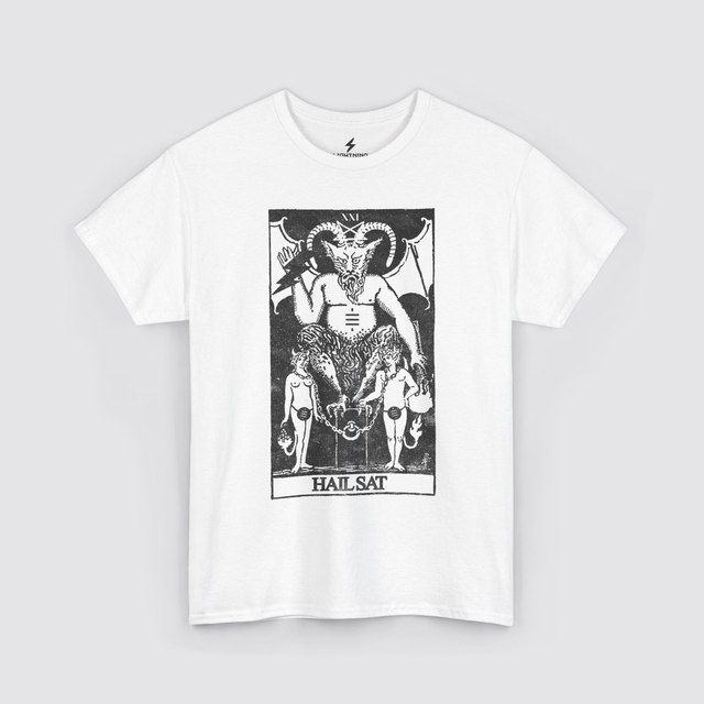 💚 🖤 🤍 🩶 🧡 🩷 Occult "Hail Sat" Tarot Card — White, L