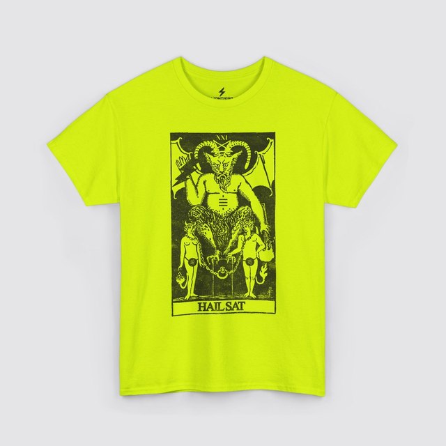 💚 🖤 🤍 🩶 🧡 🩷 Occult "Hail Sat" Tarot Card — Neon Green, XL