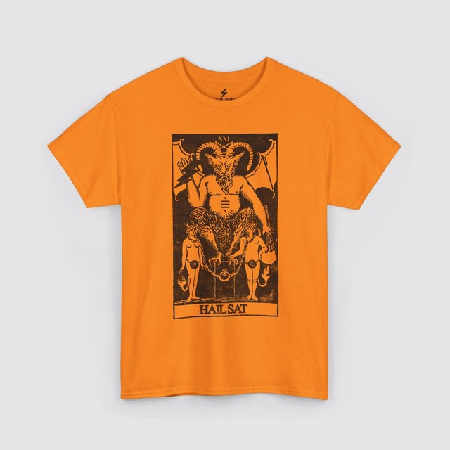 💚 🖤 🤍 🩶 🧡 🩷 Occult "Hail Sat" Tarot Card — Orange Pilled, S