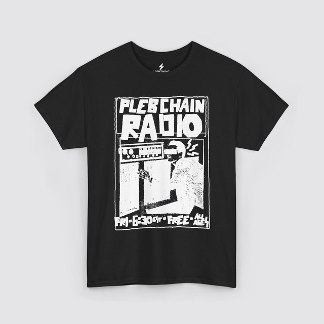 💚 🖤 🤍 🩶 🧡 🩷 Plebchain Radio — Black, M