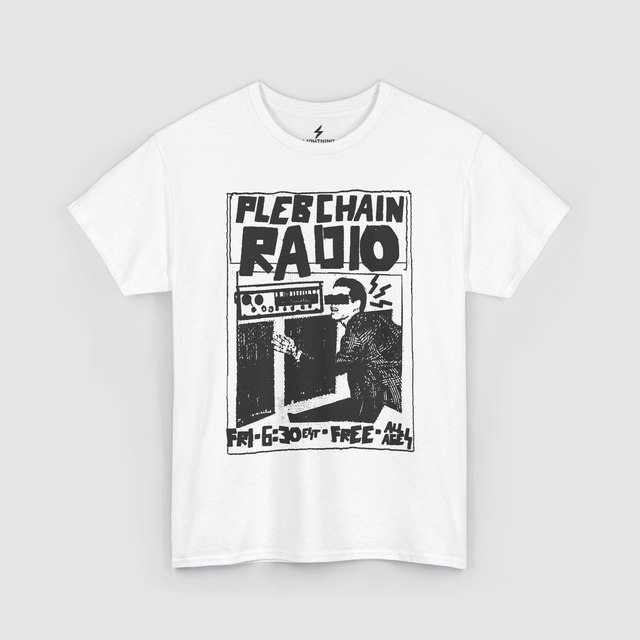💚 🖤 🤍 🩶 🧡 🩷 Plebchain Radio — White, 2XL