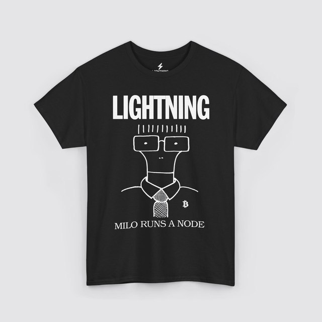 💚 🖤 🤍 🩶 🧡 🩷 Milo Runs a Lightning Node — Black, M
