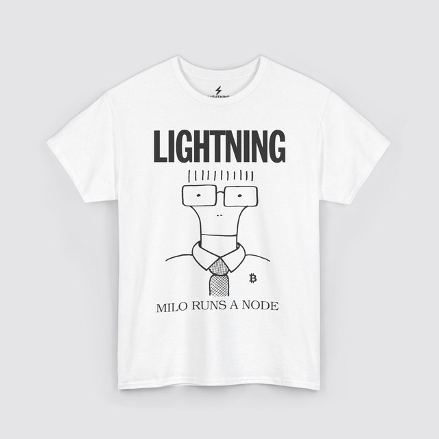 💚 🖤 🤍 🩶 🧡 🩷 Milo Runs a Lightning Node — White, XL