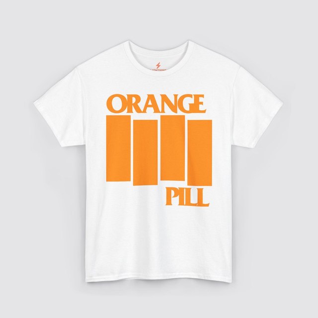 🖤 🤍 🧡 🩶 Orange Pill Bold — White, 5XL
