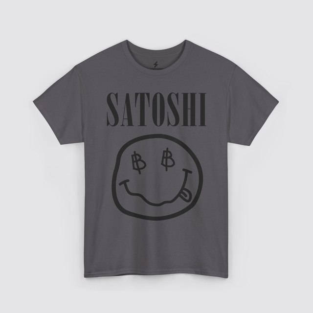 💚 🖤 🤍 🧡 🩶 🩷 Satoshi Bitcoin Smiley — Charcoal, M