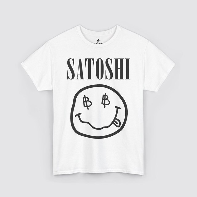💚 🖤 🤍 🧡 🩶 🩷 Satoshi Bitcoin Smiley — White, M