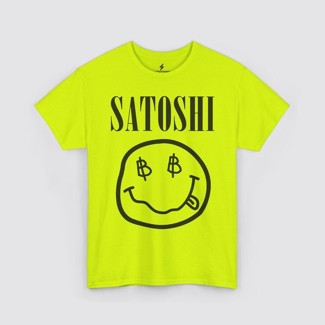 💚 🖤 🤍 🧡 🩶 🩷 Satoshi Bitcoin Smiley — Neon Green, L