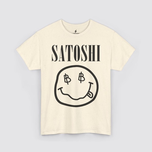💚 🖤 🤍 🧡 🩶 🩷 Satoshi Bitcoin Smiley — Natural, 2XL