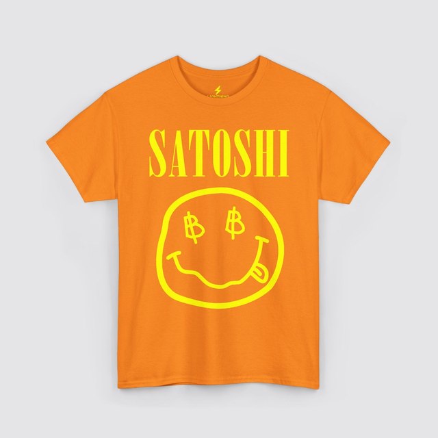 💚 🖤 🤍 🧡 🩶 🩷 Satoshi Bitcoin Smiley — Orange Pilled, 3XL