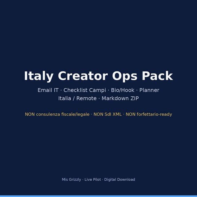 Italy Creator Ops Pack — Email Template IT, Checklist Campi Fattura, Bio/Hook & Planner…