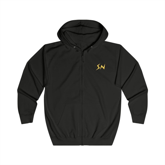 💛🩶🖤 STACKER NEWS Unisex Full Zip Zap Hoodie — XL, Jet Black