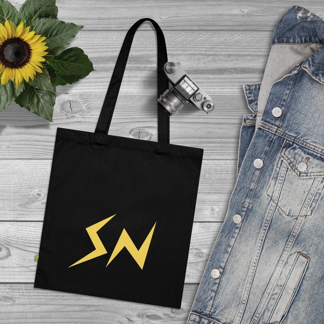 🖤 STACKER NEWS Organic Cotton Tote Bag — Black, 15" x 16.5"